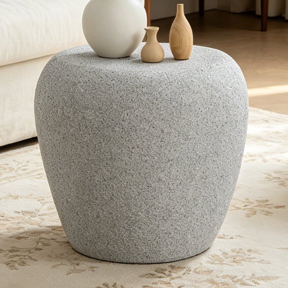 Shaiaield 19" Beige Small Fiberglass Elliptical Coffee Table with Matte Texture,Irregular Coffee Table No Need Assembly,Unique Side Table for Living Room