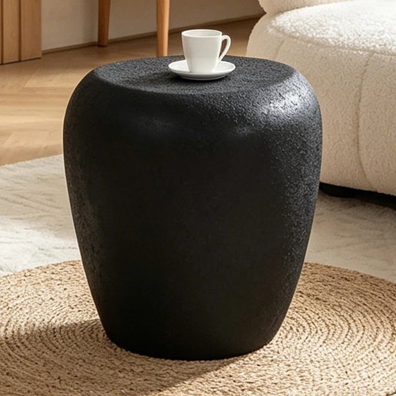 Shaiaield 19" Black Fiberglass Elliptical Coffee Table with Matte Texture,Modern Small Coffee Table No Need Assembly,Minimalist Coffee Tables for Living Room