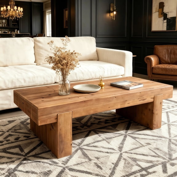 Shaiaield 47.56" Rectangle Coffee Table,Modern Farmhouse Coffee Table,Mid Century Modern Wood Center Tables,Low Profile Cocktail Tables for Living Room,Antique Natural