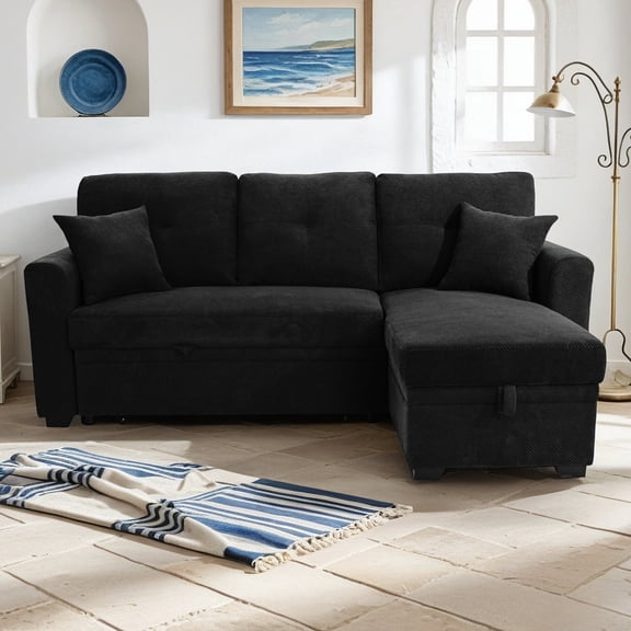 Shaiaield 71" Black Sectional Sofa with Pull out Bed and Storage,L Shape Sectional Couch with Reversible Chaise,Convertible Sofa for Living Room