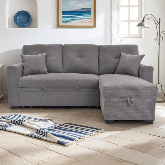 Shaiaield 71" Gray Couch with Pull out Bed,Small 3 Seater Couch with Storage,Small Sectional Sofa with Reversible Chaise,Modern L Shaped Sofa for Living Room