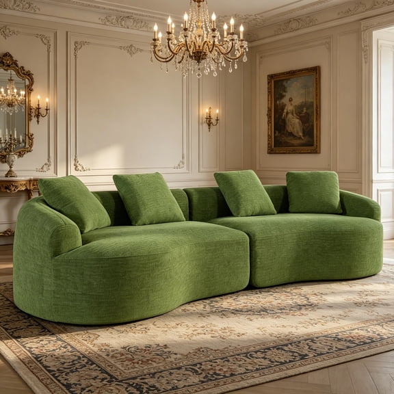Shaiailed 110" Green Curved Sectional Sofa,Oversized Extra Deep Sectional Sofa with 4 Throw Pillows,Chenille Cloud Couch,Modern Boneless Couch for living room