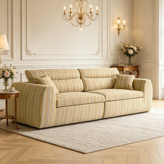 Shaiailed 111" Oversized Modular Sectional Couch,Deep Seat Sectional Couch with 2 Large Cushions and 2 Pillows,Large 3 Seater Couches for Living Room(Bumblebee Stripe)