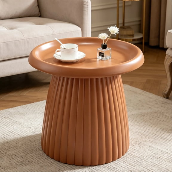 Shaiailed 20" Round Top Coffee Table,Magnesium Oxide Fluted Tapered Coffee Table,Mini End Table,Circle End Coffee Table for Living Room,Light Coffee Color