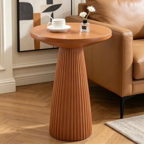 Shaiailed 23"H Fluted Round Coffee Table,Tapered Coffee Table with Fluted Pedestal,Small Circle Coffee Tables,Tall Small End Tables for Living Room,Light Coffee Color