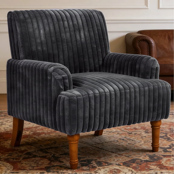 Shaiailed 27" Wide Dark Gray Accent Chair,Modern Decorative Chairs with Corduroy Fabric,Upholstered Accent Chair with Solid Wood Legs,Bedside Chairs for Living Room