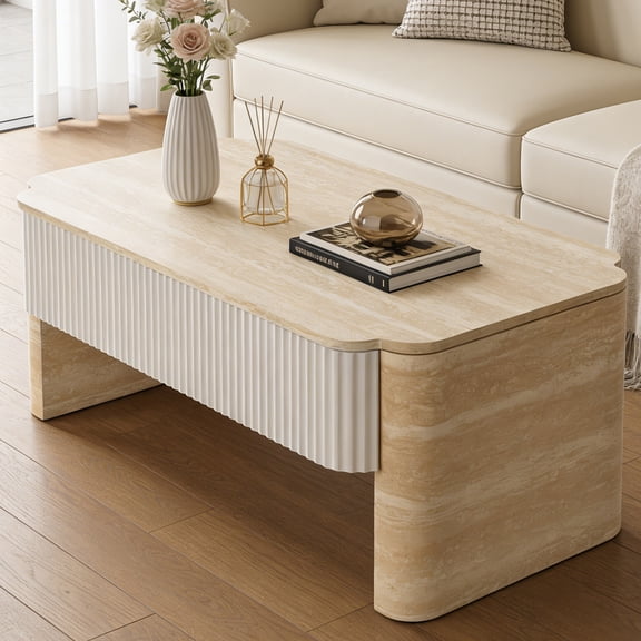 Shaiailed 39" Lift Top Coffee Table with Hidden Storage,Faux Travertine Coffee Table with Lifting Top,Modern Rectangle Coffee Table,Farmhouse Coffee Tables for Living Room