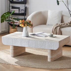 Shaiailed 46.8" Faux Travertine Rectangle Coffee Table with Drawers,Modern Fluted Coffee Table,Simple Unique Coffee Table,Rectangle Center Table,Modern Coffee Table for Living Room
