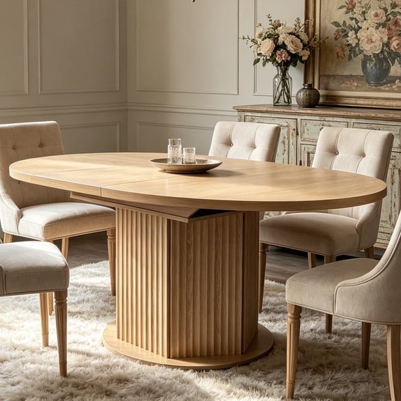 Shaiailed 47" Natural Wood Dining Table,Extendable Round Dining Table with Bump Texture Base,Modern Dining Room Tables,Minimalist Dining Tables for Dining Room