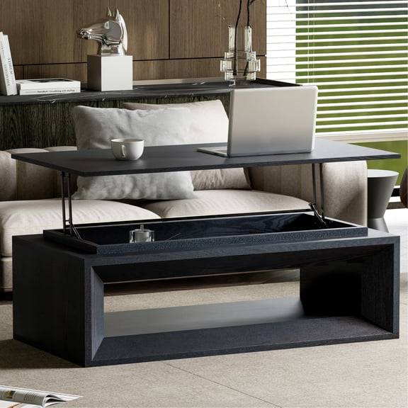 Shaiailed Black Lift Top Coffee Table,,Lift Top Coffee Table with Storage and Adjustable Height,Accent Coffee Table with Solid Wood Veneered,Multifunctional Coffee Table for Living Room, Bedroom