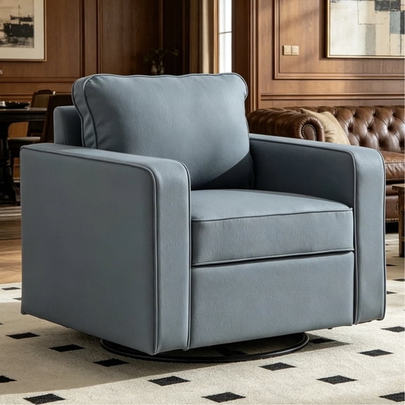 Shaiailed Blue Swivel Chair with Hidden Storage,Upholstered Swivel Accent Chair with Large Cushion,Single Living Room Chair with 360 Degree Rotating Design for Living Room
