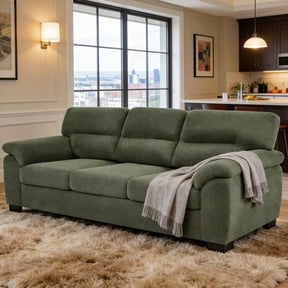 Shaiailed Dark Green Couch,Small Apartment Sofa with Textured Fabric,Sofa 3 Seater with Large Backrest and Wide Armrest,Upholstered Couch for Living Room