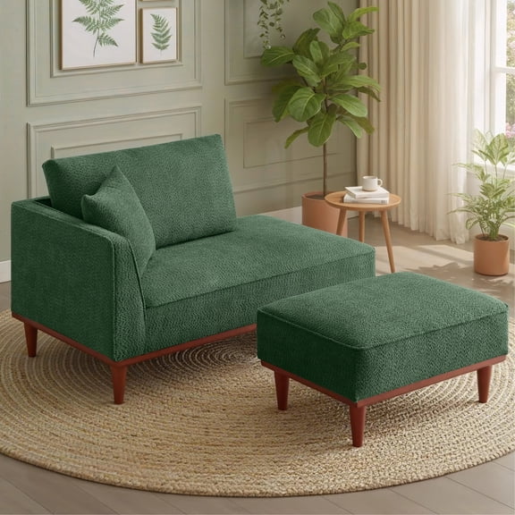 Shaiailed Green Left Arm Facing Chaise Lounge Chair,Upholstered Chaise Lounge with Ottoman,Chase Lounge Chair,Chaise Lounge Sofa,Sherpa Oversized Chairs for Living Room