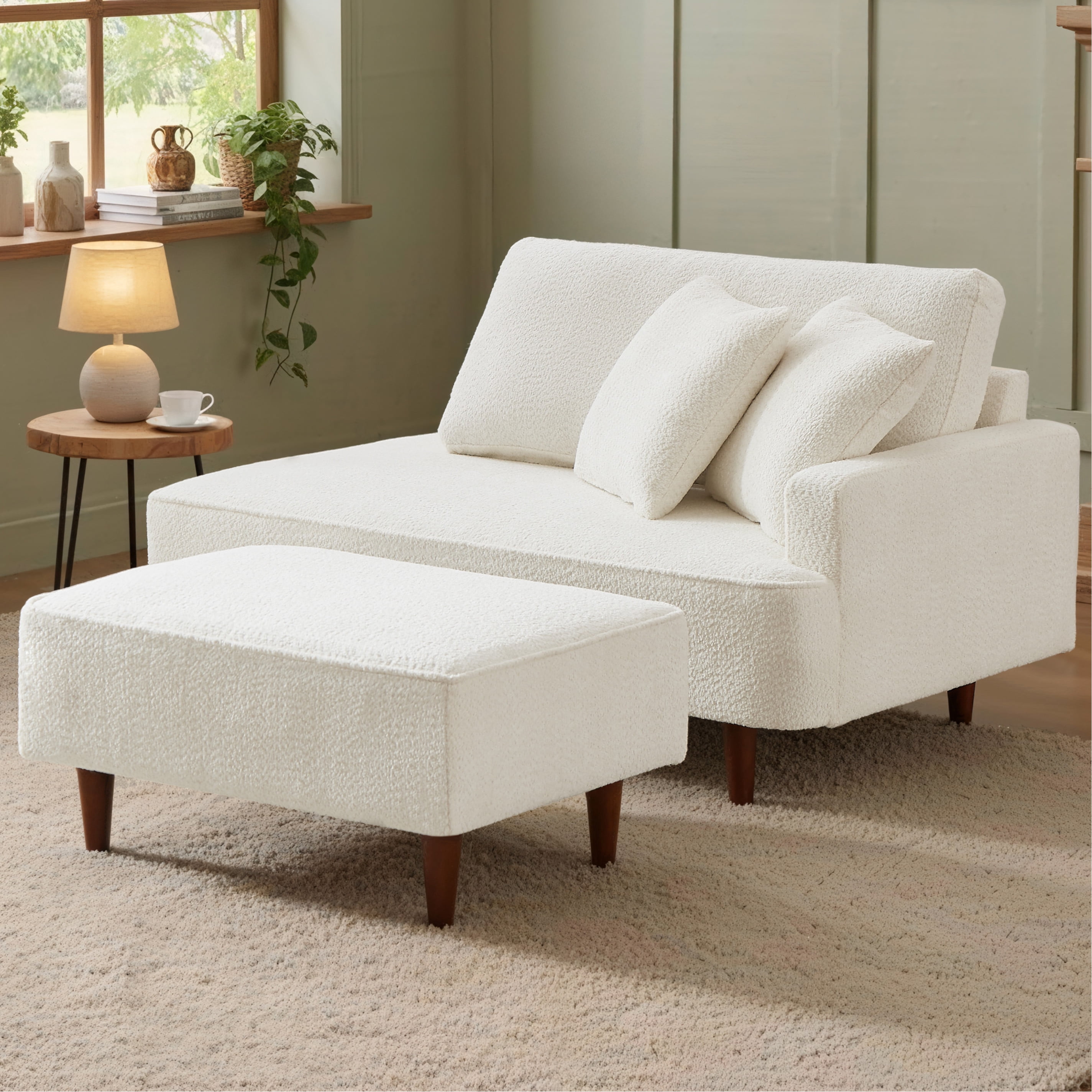 Shaiailed White Chaise Lounge Chair with Ottoman,Right Arm Facin Small ...