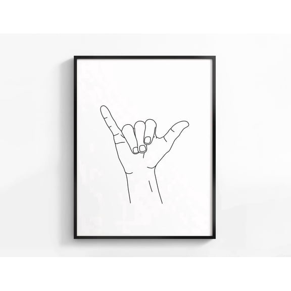 Shaka Hand Line Art Wall Art Print, Minimalist Hawaii Home Decor