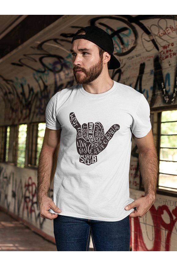 Shaka Hand Sign With Words Tee Men's - Men T-Shirt, 4XL
