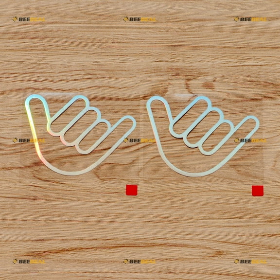 Shaka Sign Hang Loose Decal Sticker Vinyl Hawaii Hawaiian - 2 Pack Holographic Iridescent Oil Slick Colorful, 4 Inches - No Background for Car Boat Laptop