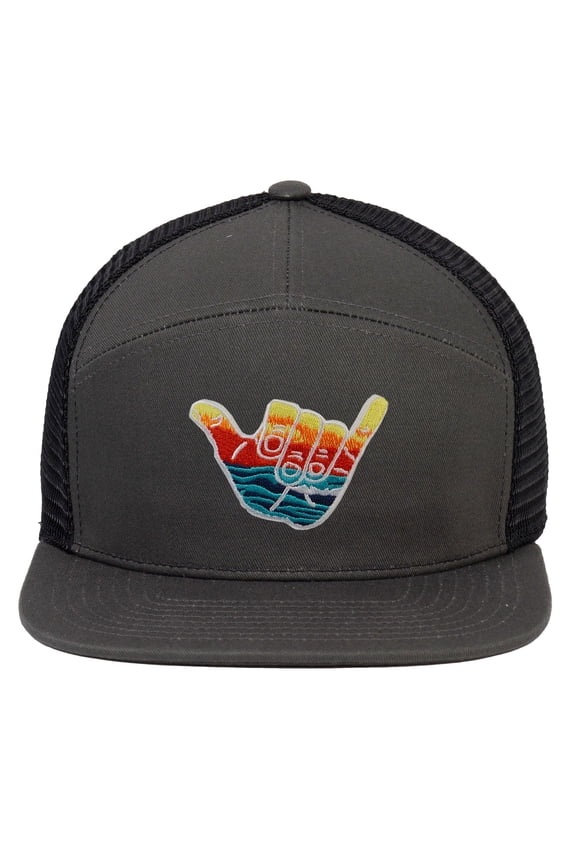 Shaka Waves Surf Trucker Hat - 7 Panel Cap For Men , Charcoal