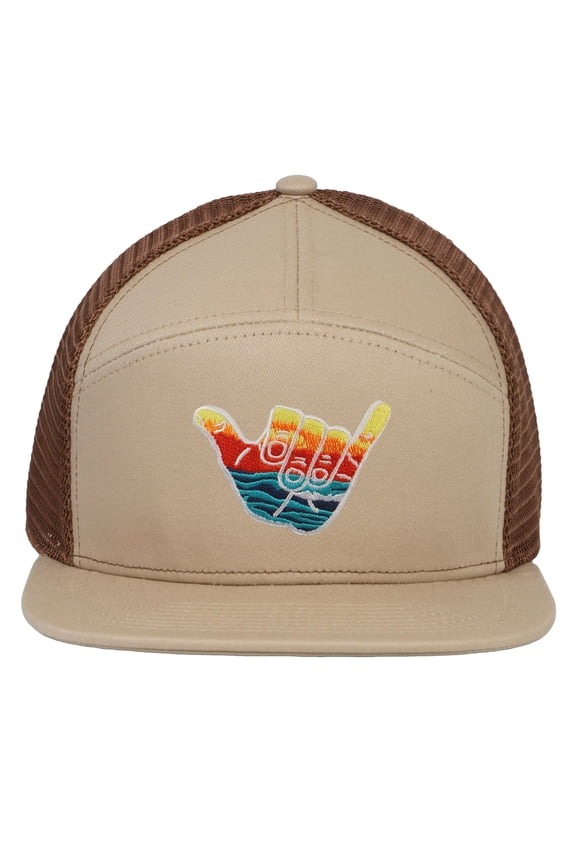 Shaka Waves Surf Trucker Hat - 7 Panel Cap For Men , Khaki