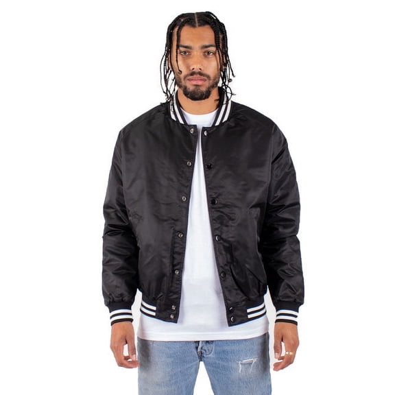 Shaka Wear Men's Varsity Bomber Jacket - Lightweight Water-Resistant Snap Front Windbreaker Size 2XL - Color Black