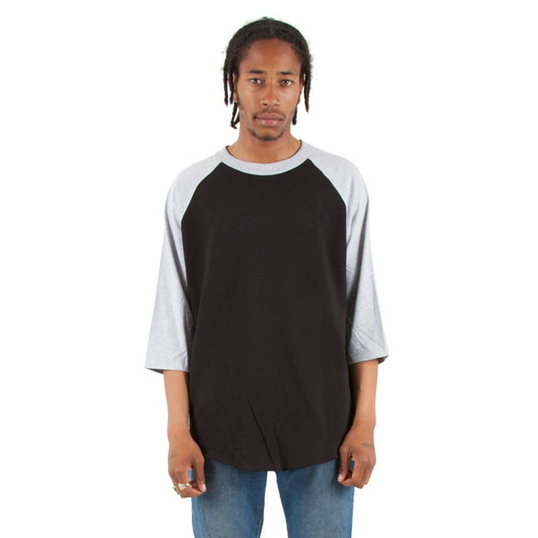 Shaka Wear Drop Ship SHRAG Adult 6 oz., 3/4-Sleeve Raglan T-Shirt - BLACK/  HTHR GREY - 4XL 