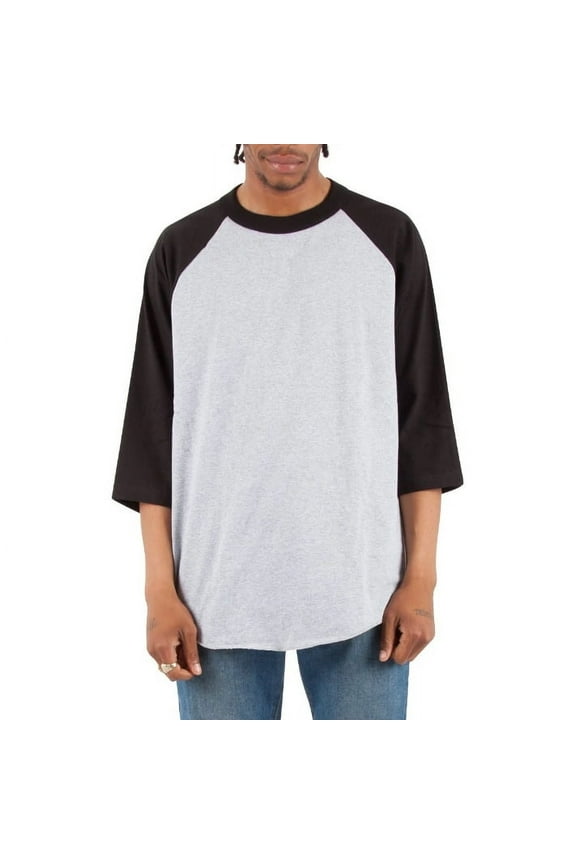 Men's Classic 3/4 Sleeve Cotton Baseball Raglan T-Shirt - Heather Gray and Black - Medium