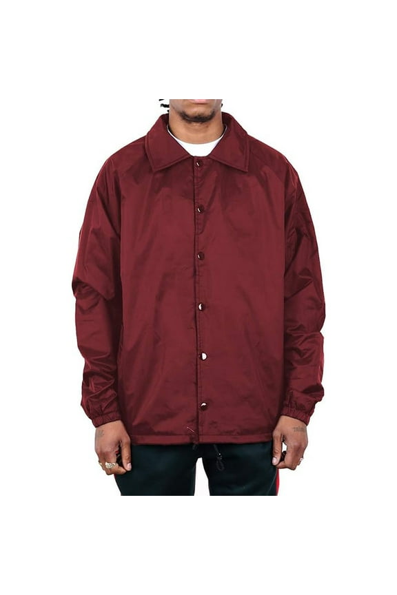 Mens Coach Jacket Classic Windbreaker, Water Resistant, Relaxed Fit - Burgundy - Medium
