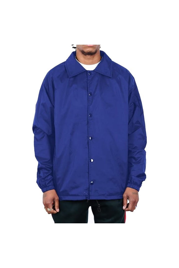 Mens Coach Jacket Classic Windbreaker, Water Resistant, Relaxed Fit - Royal Blue - Small