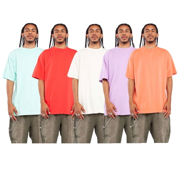 Shaka Wear Men's Garment-Dyed Crewneck T-Shirt, 100% USA Cotton T-Shirt Short Sleeve Assorted Bulk Tee Shirts (Bright Color 5 Pack, 5XL)