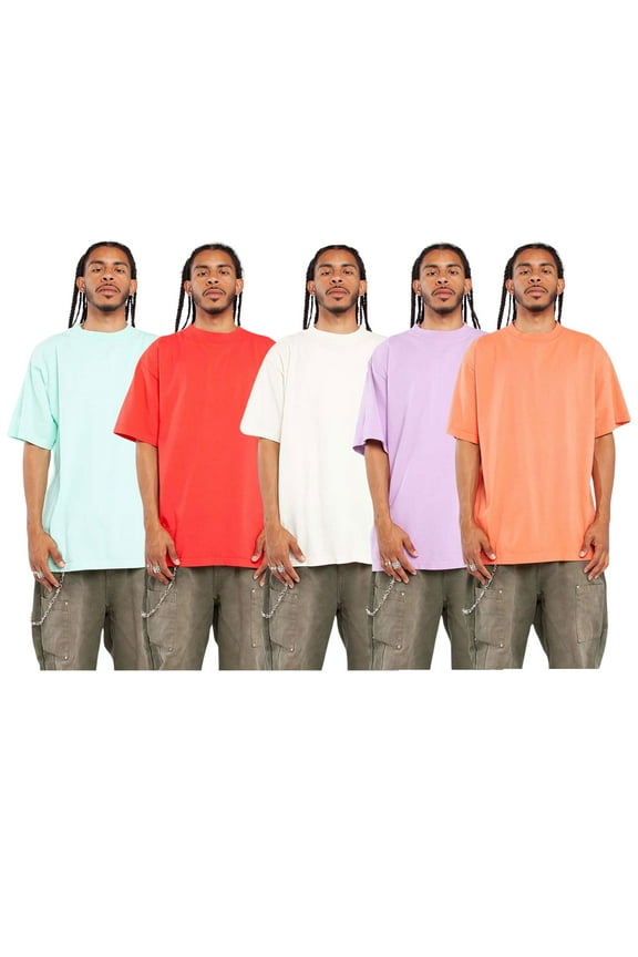 Men's Garment-Dyed Crewneck T-Shirt, 100% USA Cotton T-Shirt Short Sleeve Assorted Bulk Tee Shirts (Bright Color 5 Pack, L)