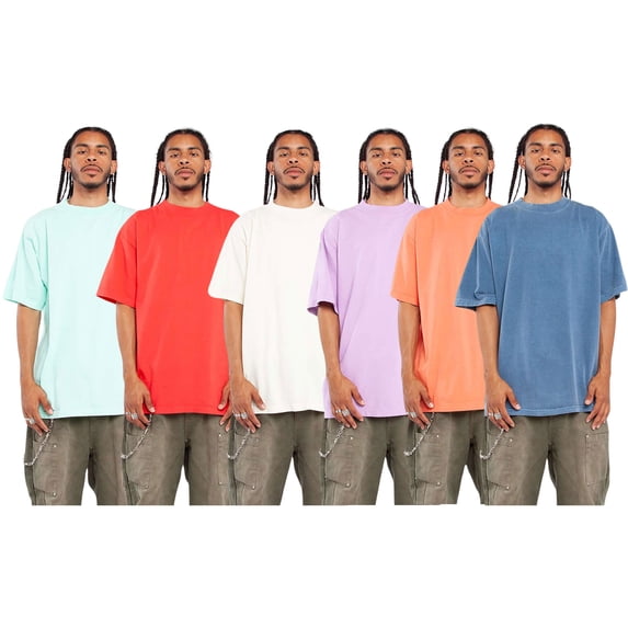 Shaka Wear Men's Garment-Dyed Crewneck T-Shirt, 100% USA Cotton T-Shirt Short Sleeve Assorted Bulk Tee Shirts (Bright Color 6 Pack, 4XL)