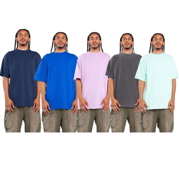 Shaka Wear Men's Garment-Dyed Crewneck T-Shirt, 100% USA Cotton T-Shirt Short Sleeve Assorted Bulk Tee Shirts (Dark+Bright Color 5 Pack, L)