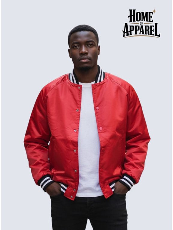 Shaka Wear Men's Heavyweight Varsity Bomber Jacket, Red, Size 3XL