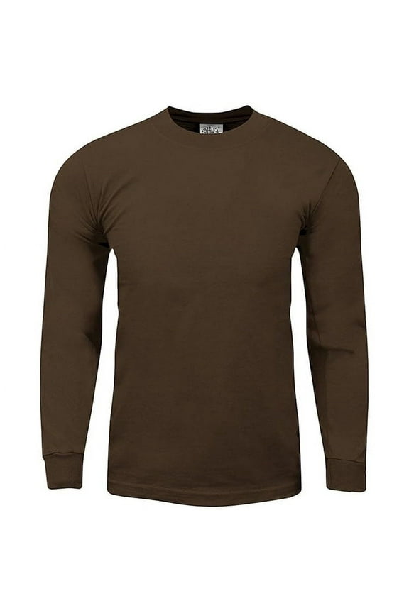 Men's Max Heavyweight Cotton Long Sleeve Crew Neck T-Shirt - Brown - Small