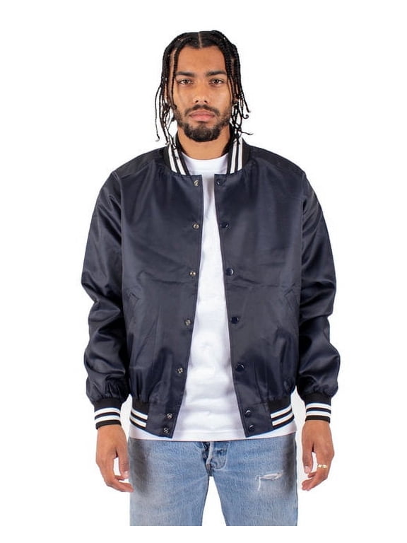 Men's Varsity Bomber Jacket - Water-Resistant Lightweight Nylon Windbreaker Outerwear Snap Front Jacket Size 2XL - Color Navy