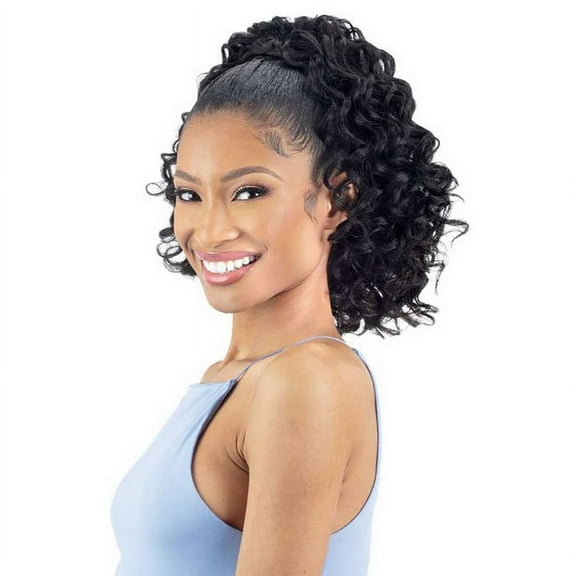 Shake-N-Go Natural Drawstring Ponytail - Natural Deep Curl (Color:1B OFF BLACK)