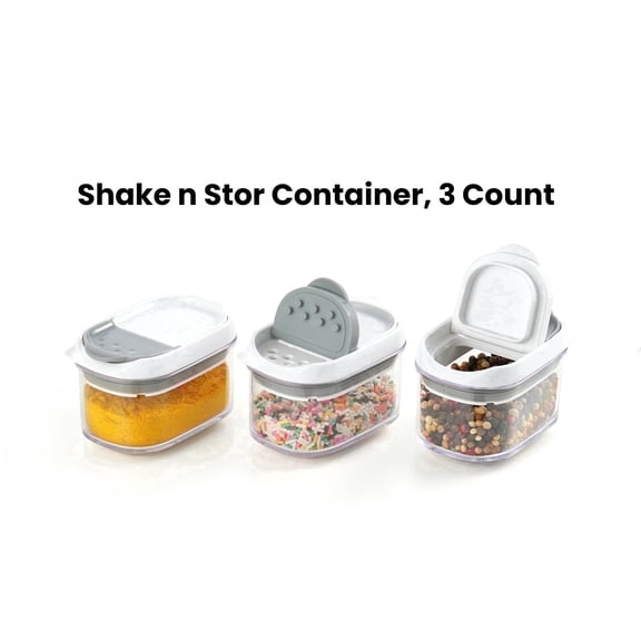 Felli Shake n Stor 4.1 oz Clear BPA-Free Plastic Stackable Spice Container, 3 Count, Dual Shaker & Pour Lid