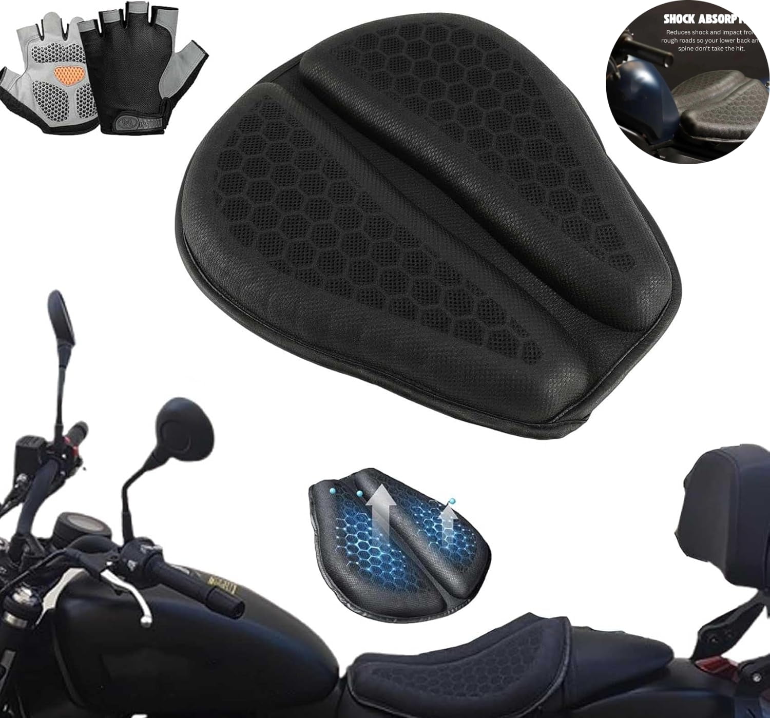 Shake Rider Cushion - Motorcycle Gel Seat Pad, Motorcycle Seat