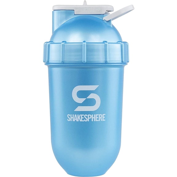 ShakeSphere Tumbler: Protein Shaker Bottle, 24oz Cyan Blue with White logo