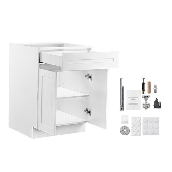 Shaker Base Cabinet with Drawer, 24-Inch, White, Ready to Assemble