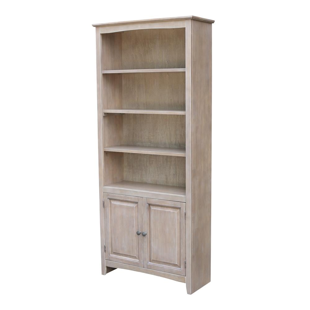 Washed Gray Taupe 72" Solid Wood Bookcase with Doors