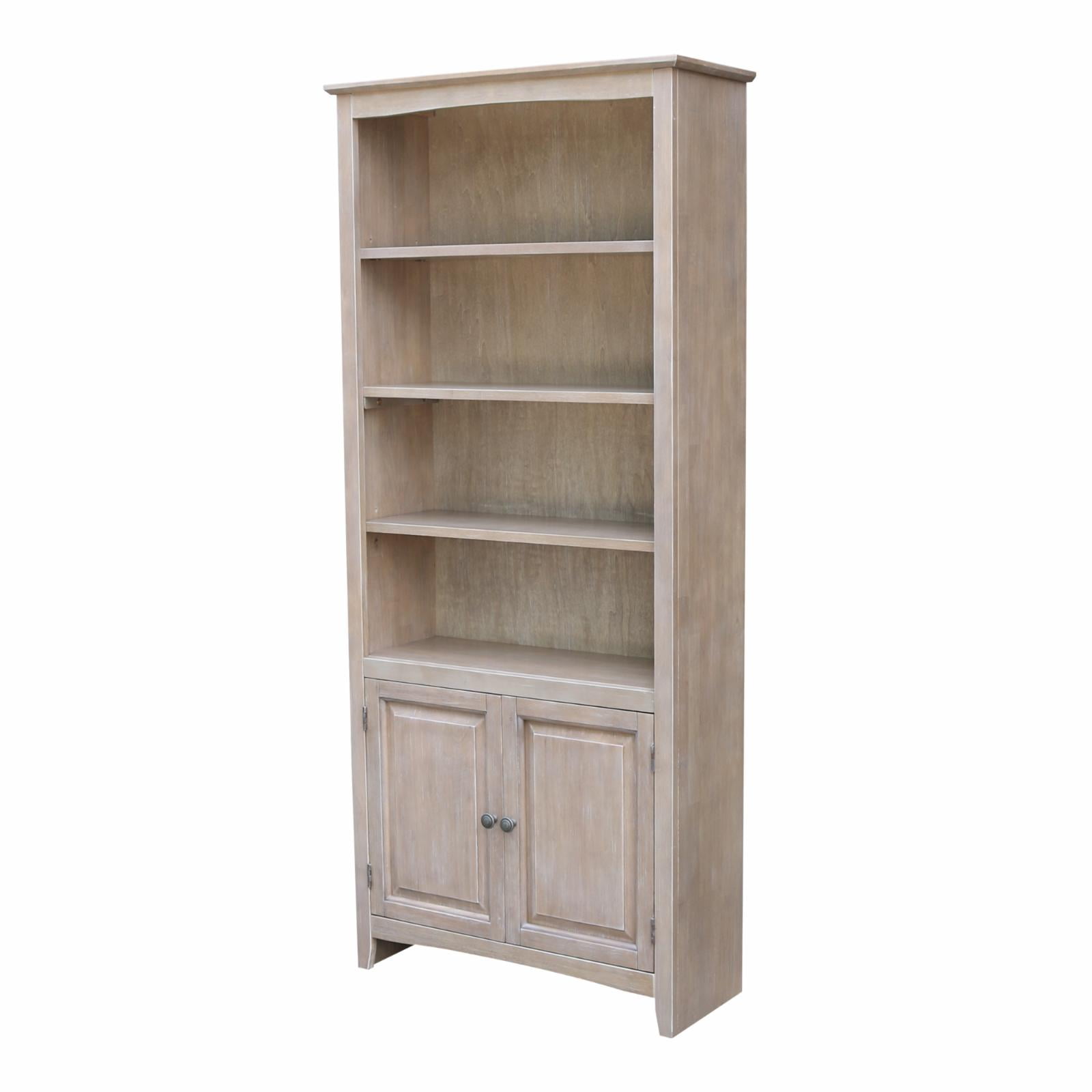 Washed Gray Taupe 72" Solid Wood Bookcase with Doors