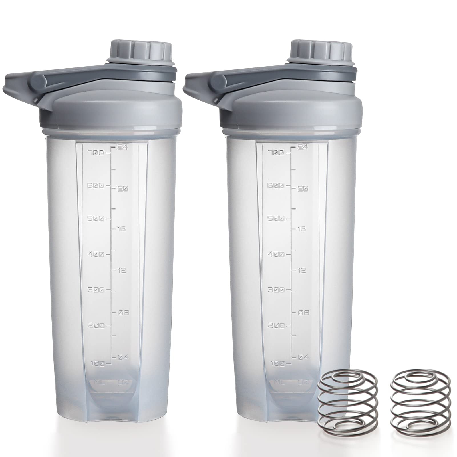 24 Oz Protein Shaker Bottles - 2 Pack Leakproof BPA-Free Clear Shaker Cups With Measurements For Smoothies, Pre-Workout & Post-Workout Mixes