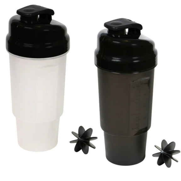 Shaker Bottles with Shaker Balls, 27 Ounce Black and White Plastic Gym Tumbler Leak Proof BPA Free Drink Shaker Cups for Protein Powder Workout Supplements Running Pre-workout Bottle Set of 2