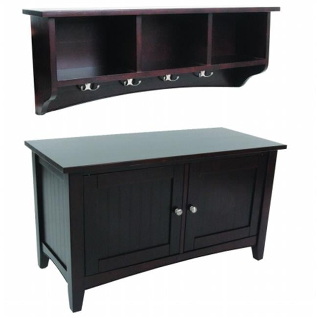 Espresso Solid Wood Entryway Hall Tree with Storage Bench and Hooks