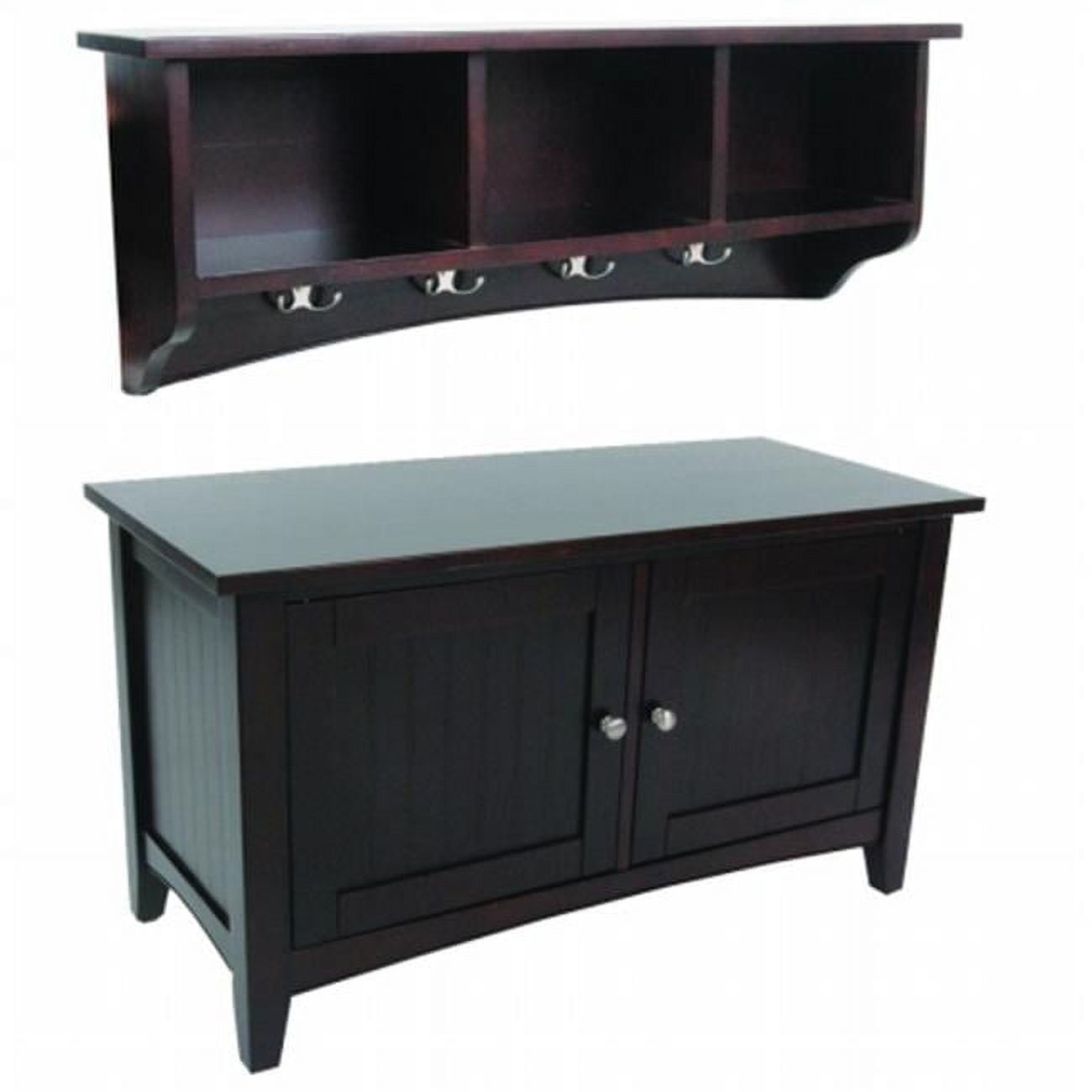 Espresso Solid Wood Entryway Hall Tree with Storage Bench and Hooks