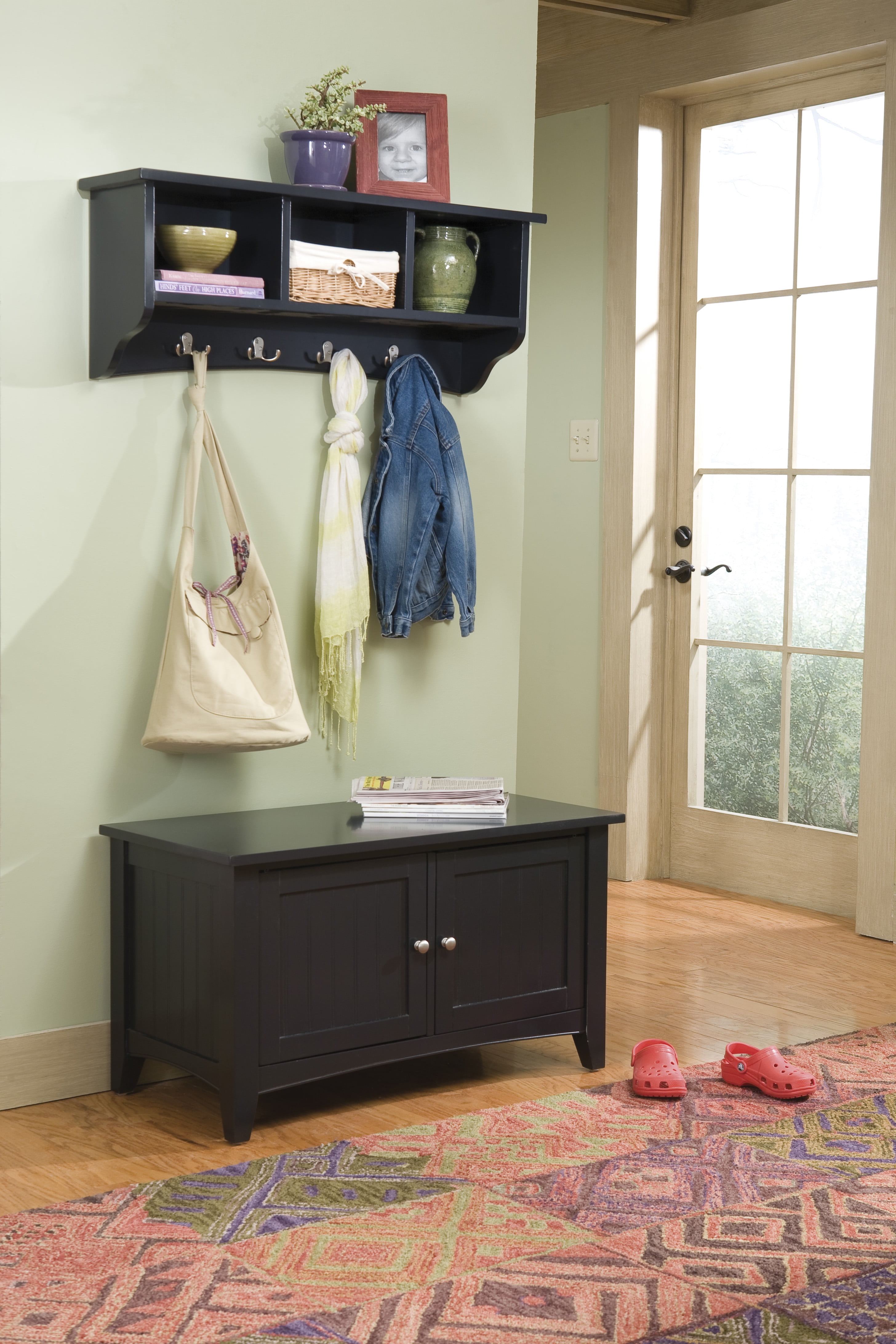 Shaker Cottage Storage Coat Hook with Cabinet Bench Set, Charcoal Gray