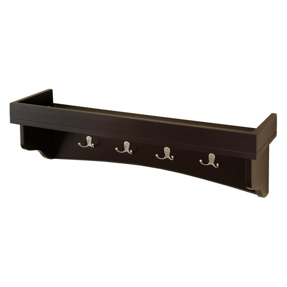 Shaker Cottage Tray Shelf Coat Hook with Bench Set, Chocolate