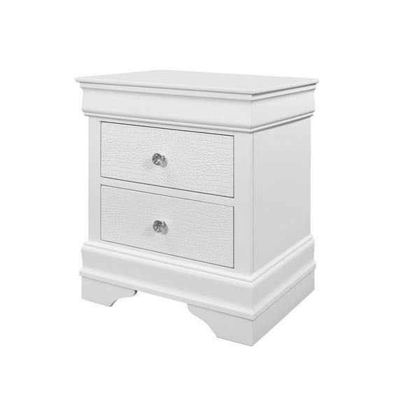 Shaker Crocodile Metallic White Nightstand,White Solid Wood+Mdf Furniture Bedroom Nightstands