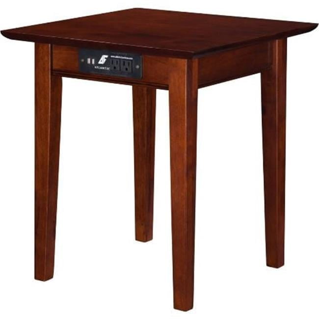 Classic Shaker 24" Square Walnut Wood End Table with Charging Station